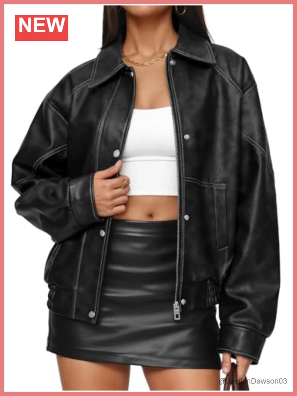 Oversized Faux Leather Motorcycle Bomber Jacket Zip Up Moto Biker Coat